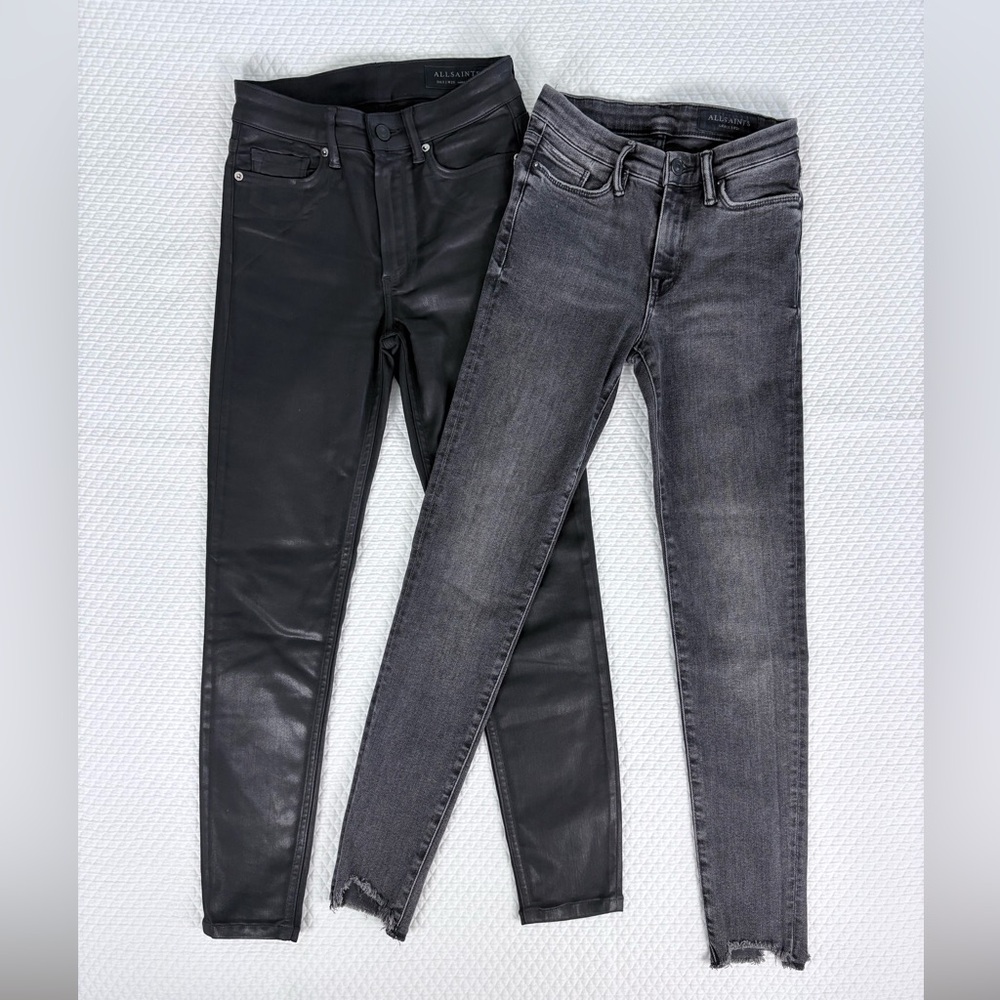 AllSaints Bundle of Women's Skinny Jeans — Waxed Black and Faded Black, Size 25